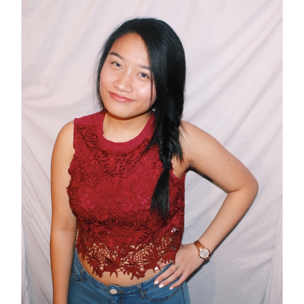 Burgundy laced crop top